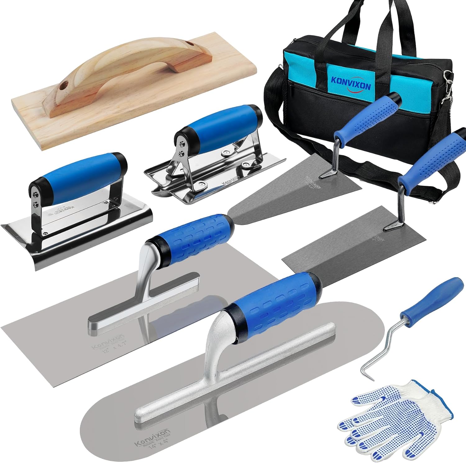 10-PC Masonry Tool Set: Concrete Trowels, Float & Edger Kit