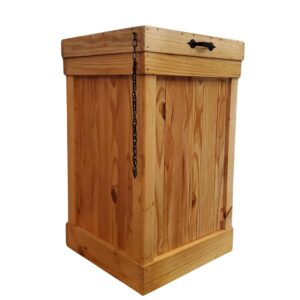 30-Gal Rustic Wood Trash Can, Golden Oak, Hinged Lid
