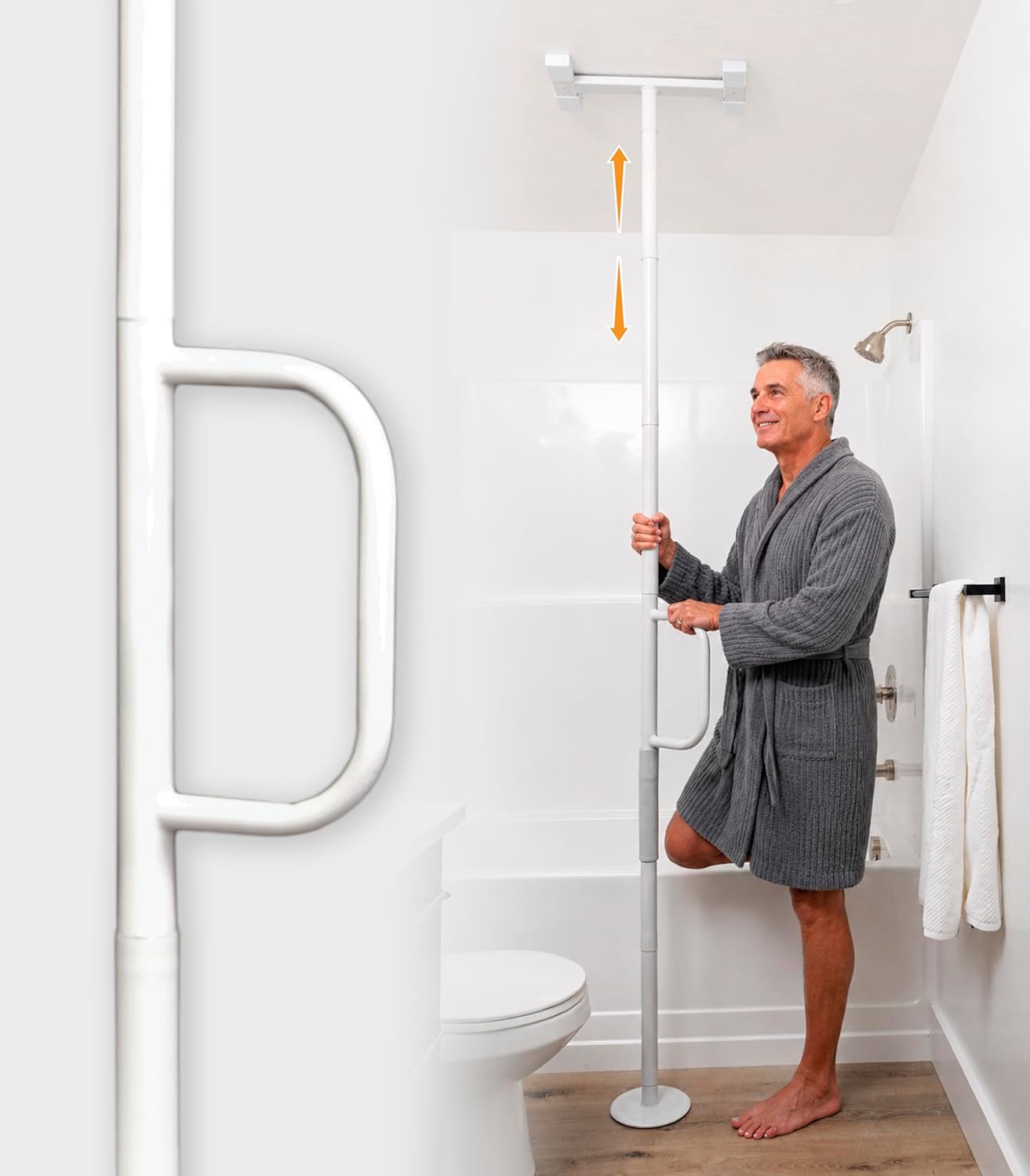 Stander Floor-to-Ceiling Grab Bar, White, No-Drill Mount
