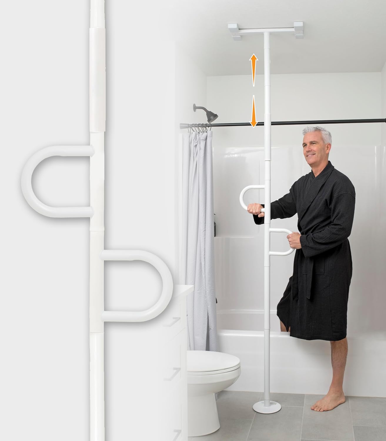 Stander No-Drill Floor-to-Ceiling Grab Bar, White