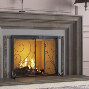 Fire Beauty Steel Fireplace Screen w/ Doors & Spark Guard
