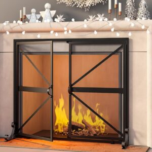 Fire Beauty Fireplace Screen with Doors, Black