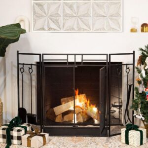 Barton Fireplace Screen w/ Tools & Magnetic Doors - Black