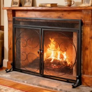 Fire Beauty Wrought Iron Fireplace Screen - Black