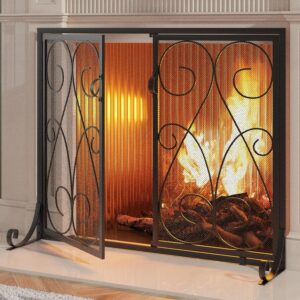 Kingson 2-Panel Wrought Iron Fireplace Screen - Black