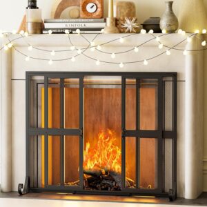 Wrought Iron Fireplace Screen w/ Sliding Doors, 38" W x 31" H
