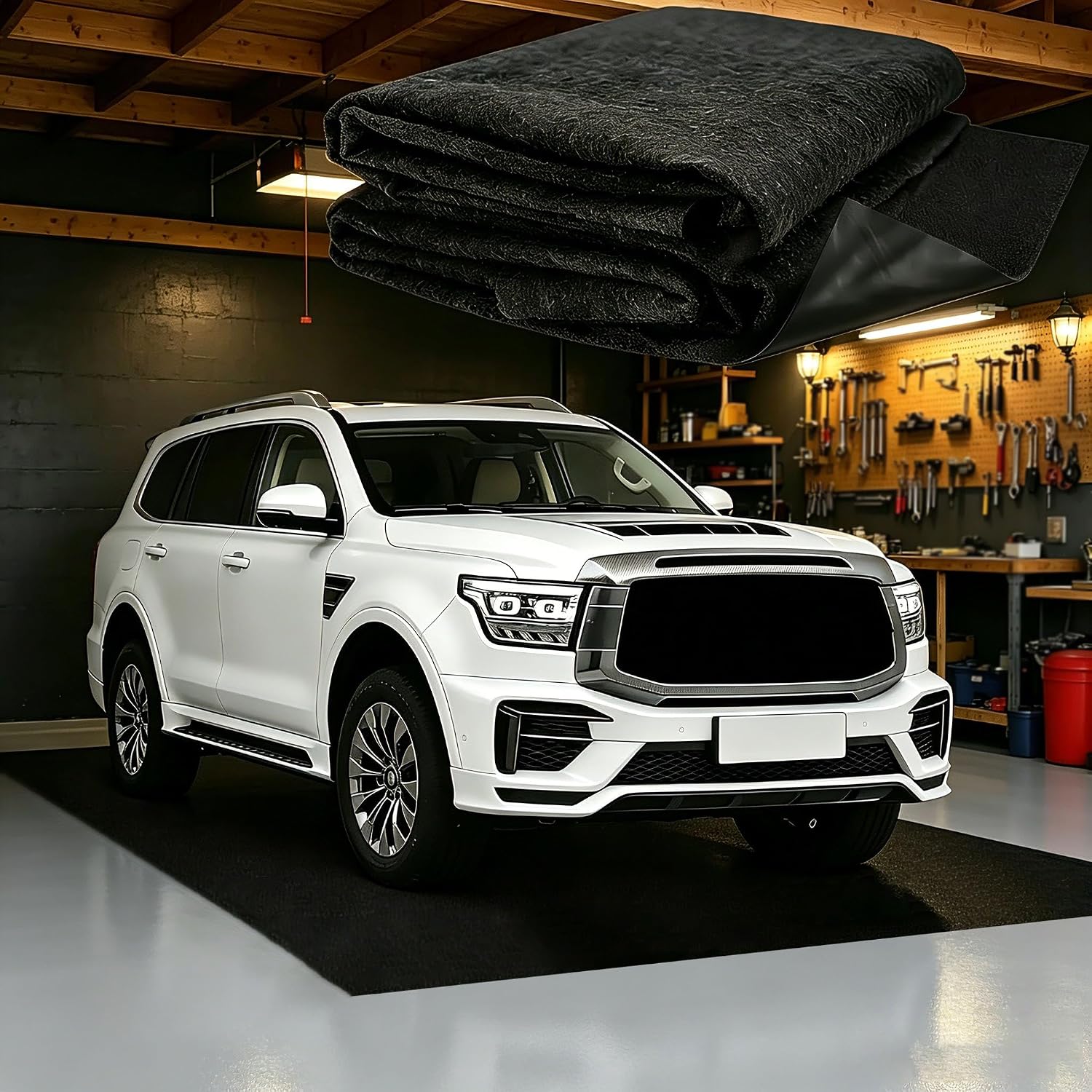 7'4x17' Garage Floor Mat – Oil Absorbent, Leak-Proof PE Backing
