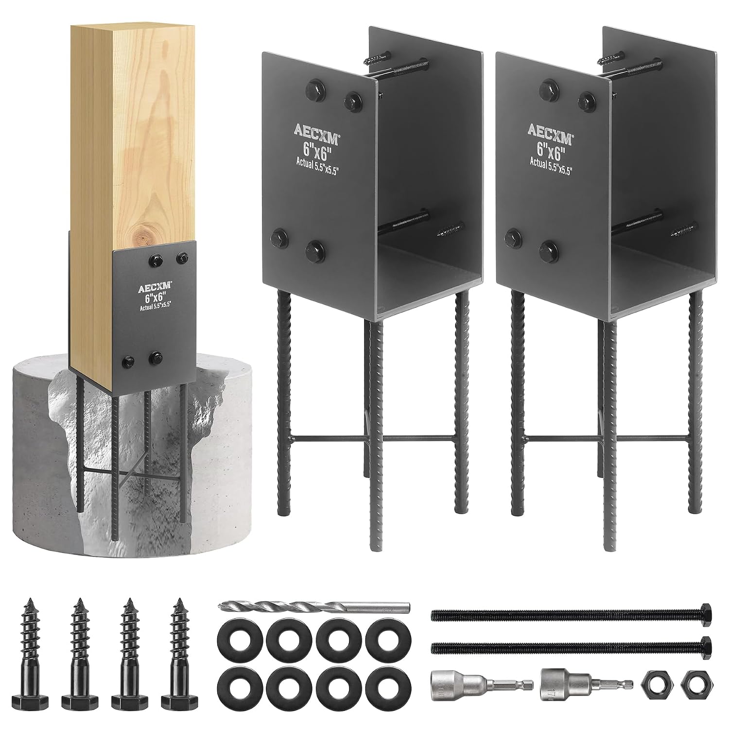 AECXM Heavy-Duty 6x6 Post Base Bracket (2-Pack)