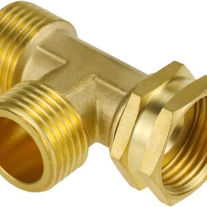 3/4" Brass Garden Hose Tee Adapter - Heavy Duty 3-Way Splitter