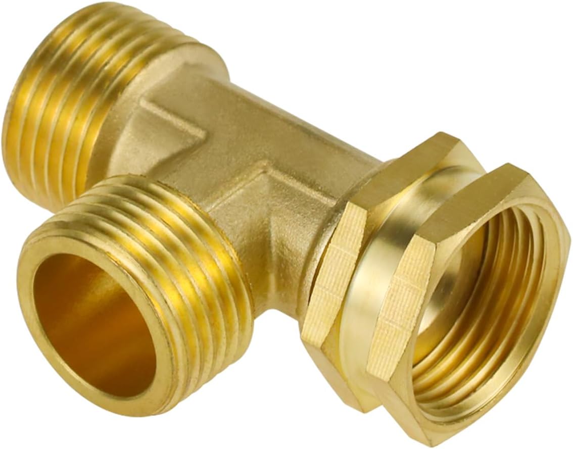 3/4" Brass Garden Hose Tee Adapter - Heavy Duty 3-Way Splitter