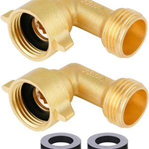 Brass 90° Garden Hose Connector + 4 Washers (2-Pack)