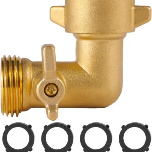 Brass 90° RV Hose Elbow with Valve, 3/4"