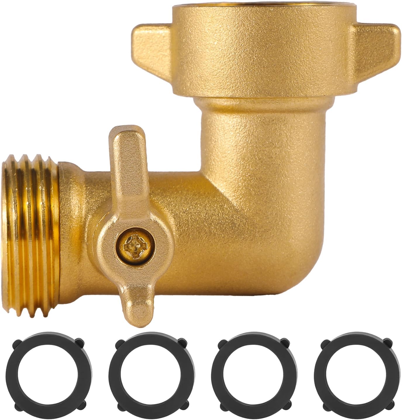 Brass 90° RV Hose Elbow with Valve, 3/4"
