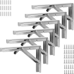 SHEUTSAN 12in Stainless Steel Folding Shelf Brackets (6-Pack)
