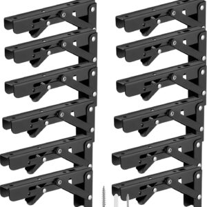 ZEONHAK 12-Pack 6in Folding Shelf Brackets, Heavy-Duty Black
