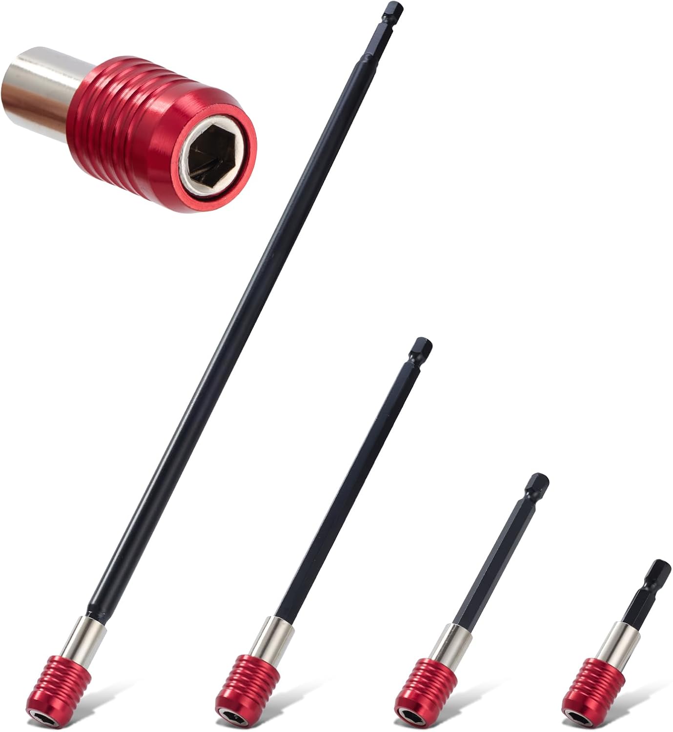 Magnetic Drill Bit Extensions 4-Pc Set (2"-12") 1/4" Hex