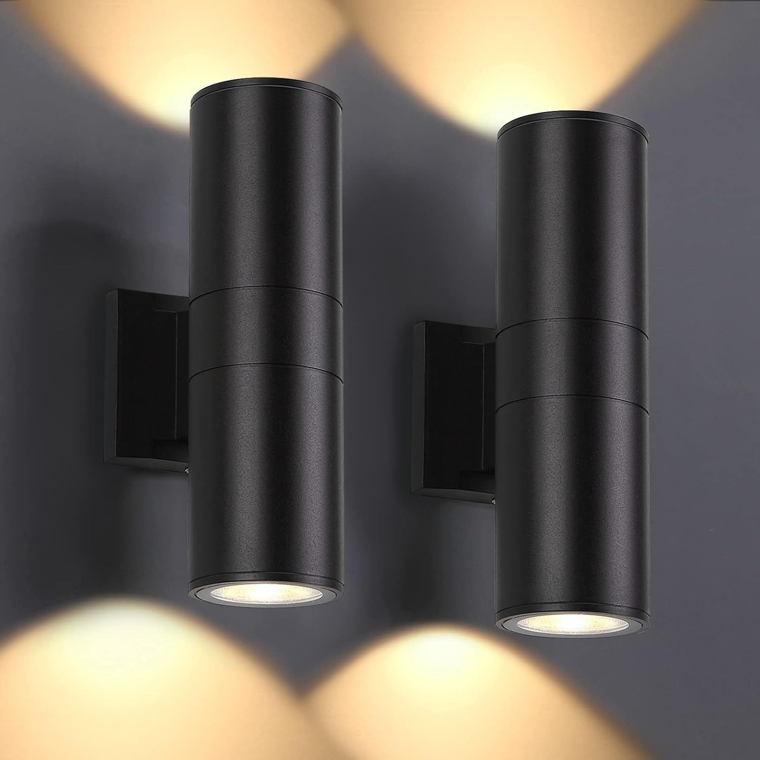 DAKAFUL 2-Pack LED Outdoor Wall Lights, 12W Black