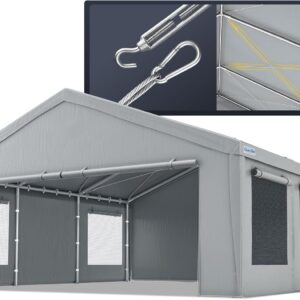Quictent 20x20 ft Heavy Duty 2-Car Carport, Gray