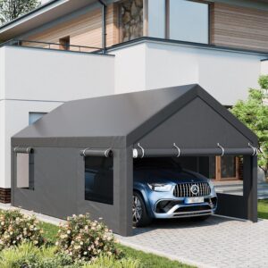 JAMFLY 12x20 ft Heavy Duty Carport, Grey