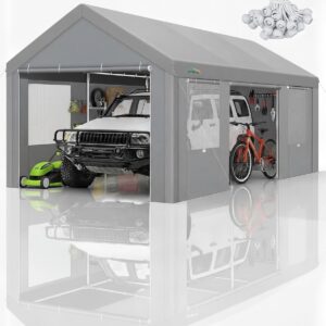 COBIZI 12x20 Heavy-Duty Carport, Galvanized Frame, Gray