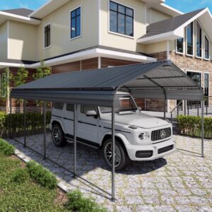 Heavy-Duty 12x20ft Metal Carport - Galvanized Steel