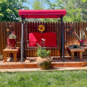 PURPLE LEAF Outdoor Porch Swing w/Stand & Canopy, 2-Seater