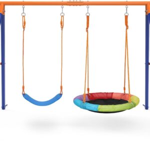 Amictoy Dual Swing Set – Saucer & Belt Seat for Backyard Fun