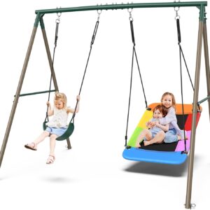 Hapfan Kids Swing Set – Backyard Playset for Ages 3-8