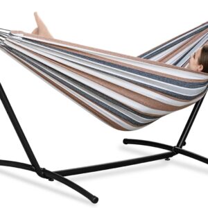 PNAEUT Double Hammock w/ Stand - 450 lbs, Coffee