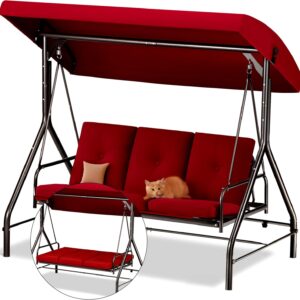 3-Seat Patio Swing w/ Canopy - Maple99 Burgundy