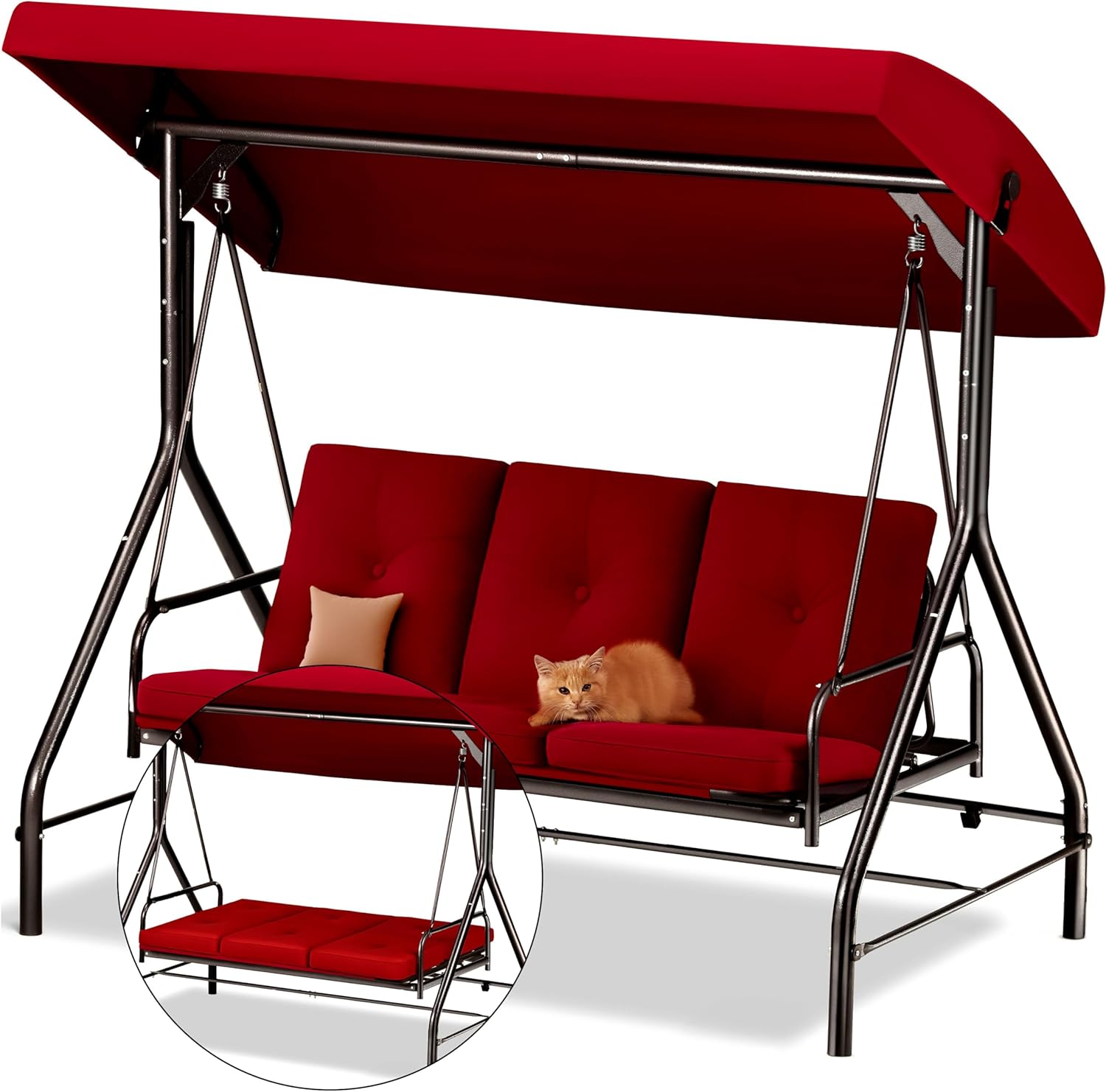 3-Seat Patio Swing w/ Canopy - Maple99 Burgundy