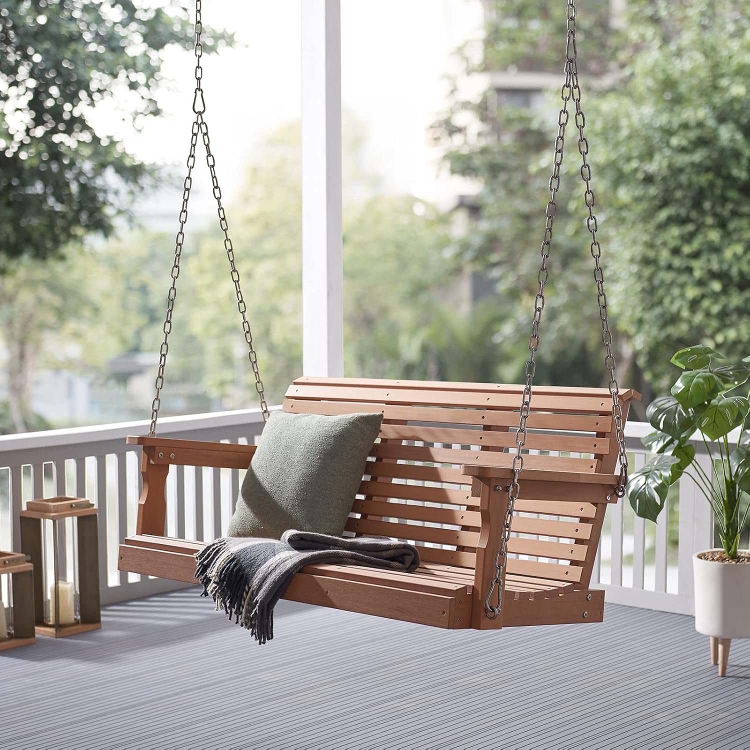 Psilvam Porch Swing, 2-Seat Outdoor Swing, 660 lbs Capacity
