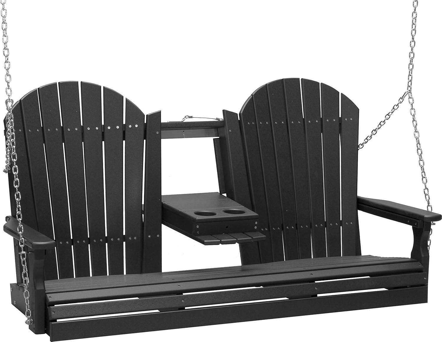 LuxCraft 5' Black Adirondack Porch Swing w/ Console