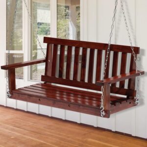 Brown Wooden Porch Swing 48in - 2 Person Outdoor Bench