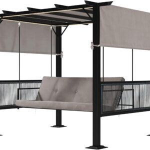 3-Seat Porch Swing with LED Lights & Canopy, Gray