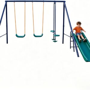 DECORLIFE Outdoor Swing Set w/ Slide & Glider - Kids Playset