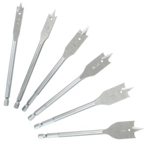 6-Piece Titanium Spade Drill Bit Set, 3/8"-1"