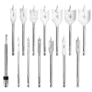 14-Pc Spade Drill Bit Set w/ Extension, 1/4"-1-1/2"