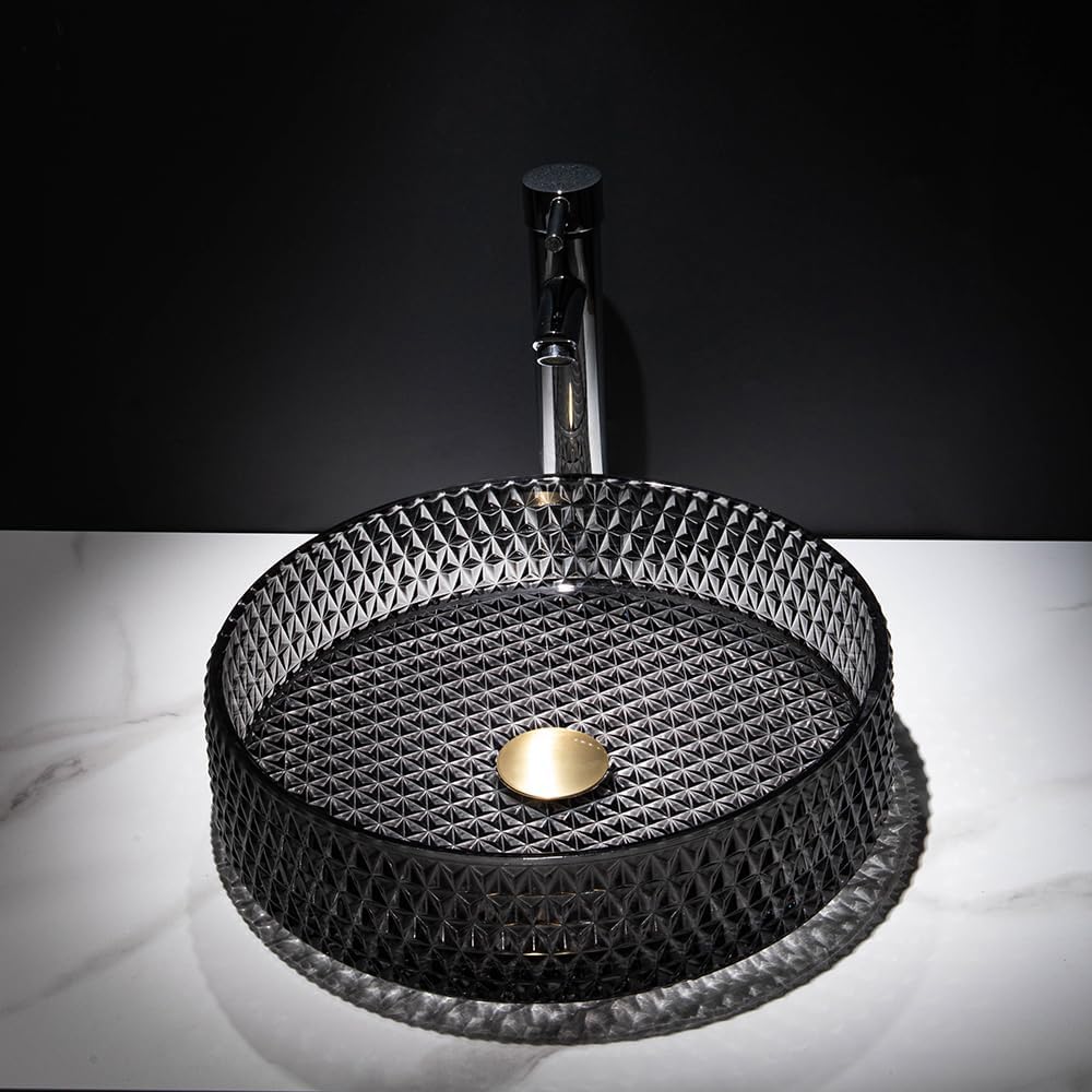 Homary Round Crystal Bathroom Sink 15.35in, Black