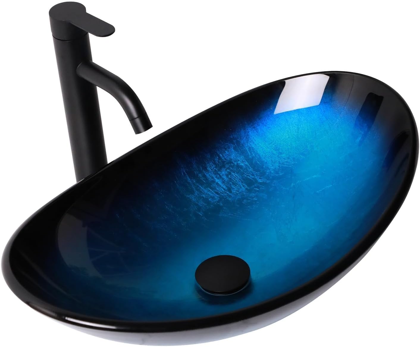 Lordear Boat-Shaped Glass Vessel Sink - Black/Blue