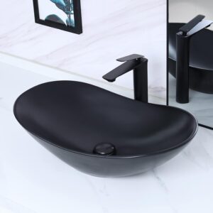 Davivy 24.5" Matte Black Oval Vessel Sink with Drain