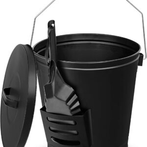HomGarden Fireplace Ash Bucket with Lid & Shovel – 5 Gal