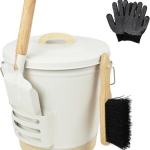 White Fireplace Ash Bucket Set with Tools, 5.2 Gal