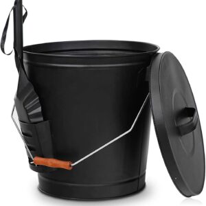 5.15 Gal Fireproof Ash Bucket w/Lid & Shovel - Black