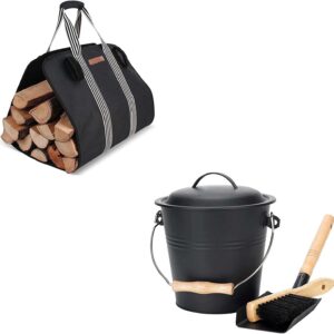 Mini Ash Bucket & Log Carrier Set - 1.5 Gal Fireplace Kit