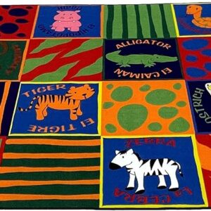 Kids Bilingual Animal Rug, 7'6" x 12' Educational Play Rug