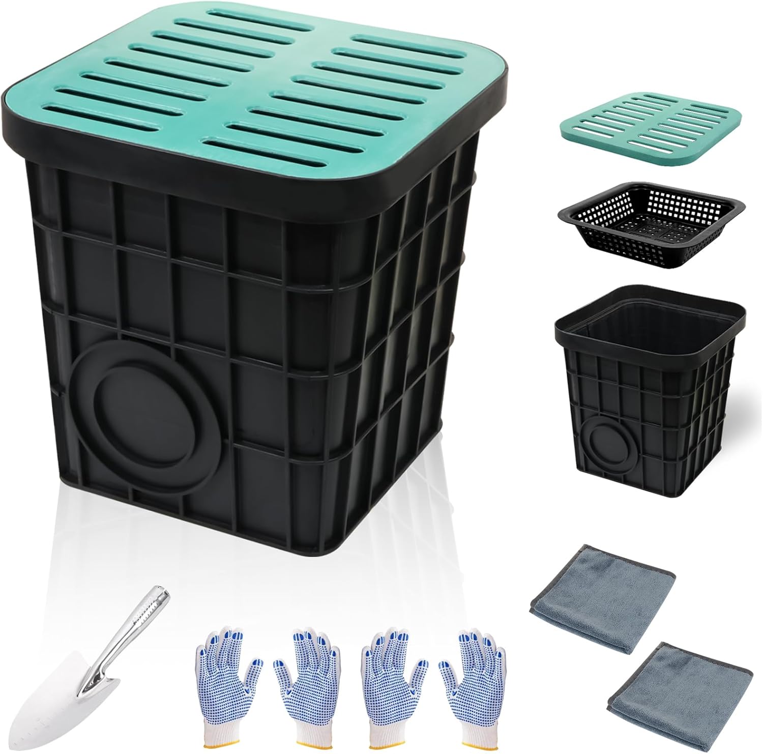 16x16in French Drain Catch Basin Kit with Grate
