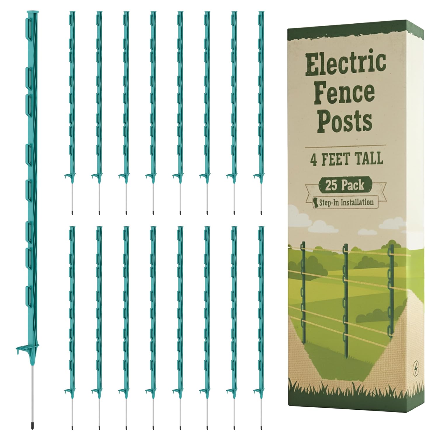 Houseables 25-Pack Electric Fence Posts, 4FT, Green