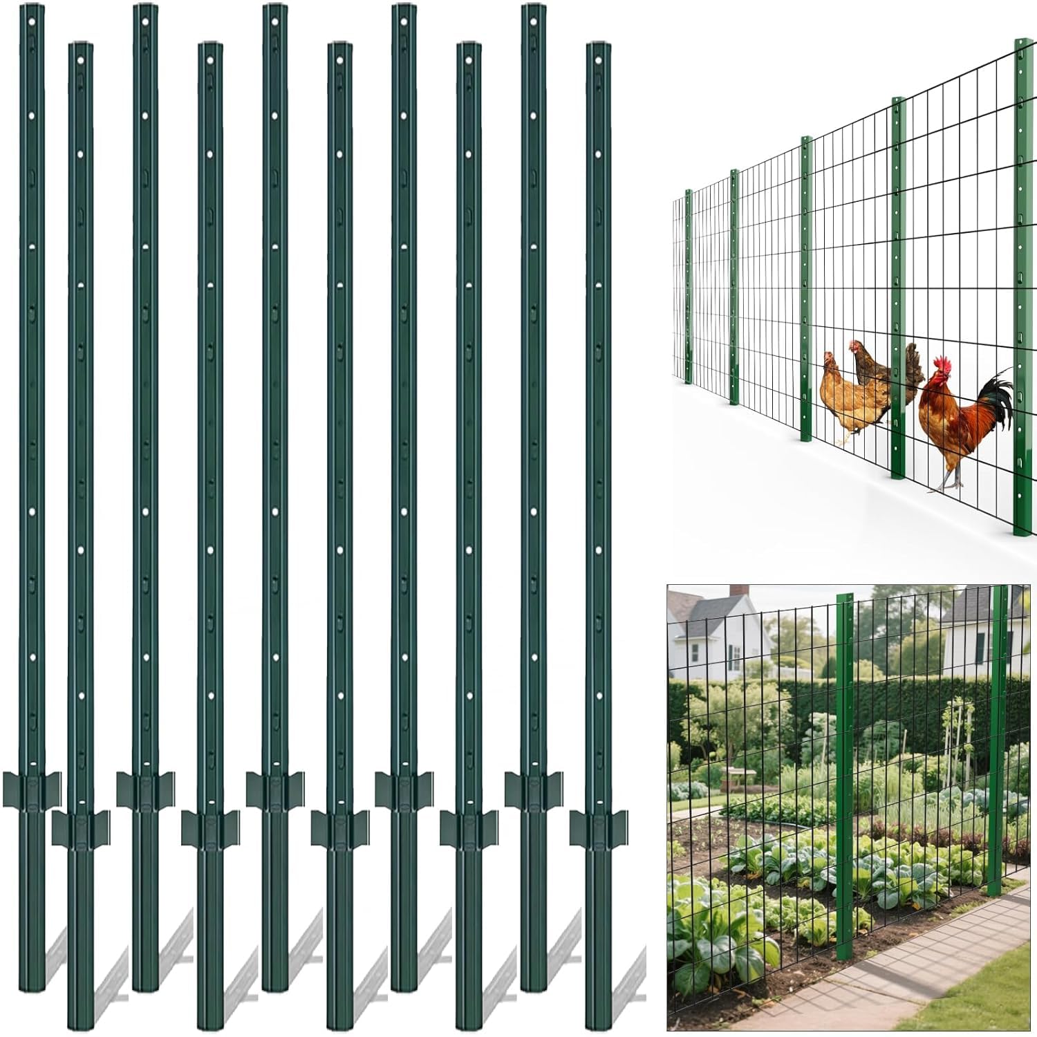 7ft Metal Fence Posts - Pack of 10 - U Posts for Wire Fencing