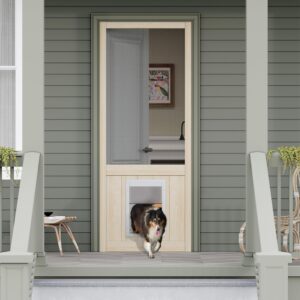 30" x 80" Screen Door w/ Pet Door, Wood Framed